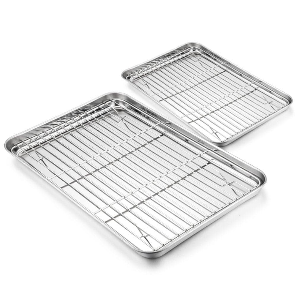 HaWare Baking Tray with Rack Set 4 Pack 2 Trays2 Racks Stainless Steel Cookie Sheet Toaster Pan with Cooling Rack Healthy Non Toxic Mirror Finish Dishwasher Safe