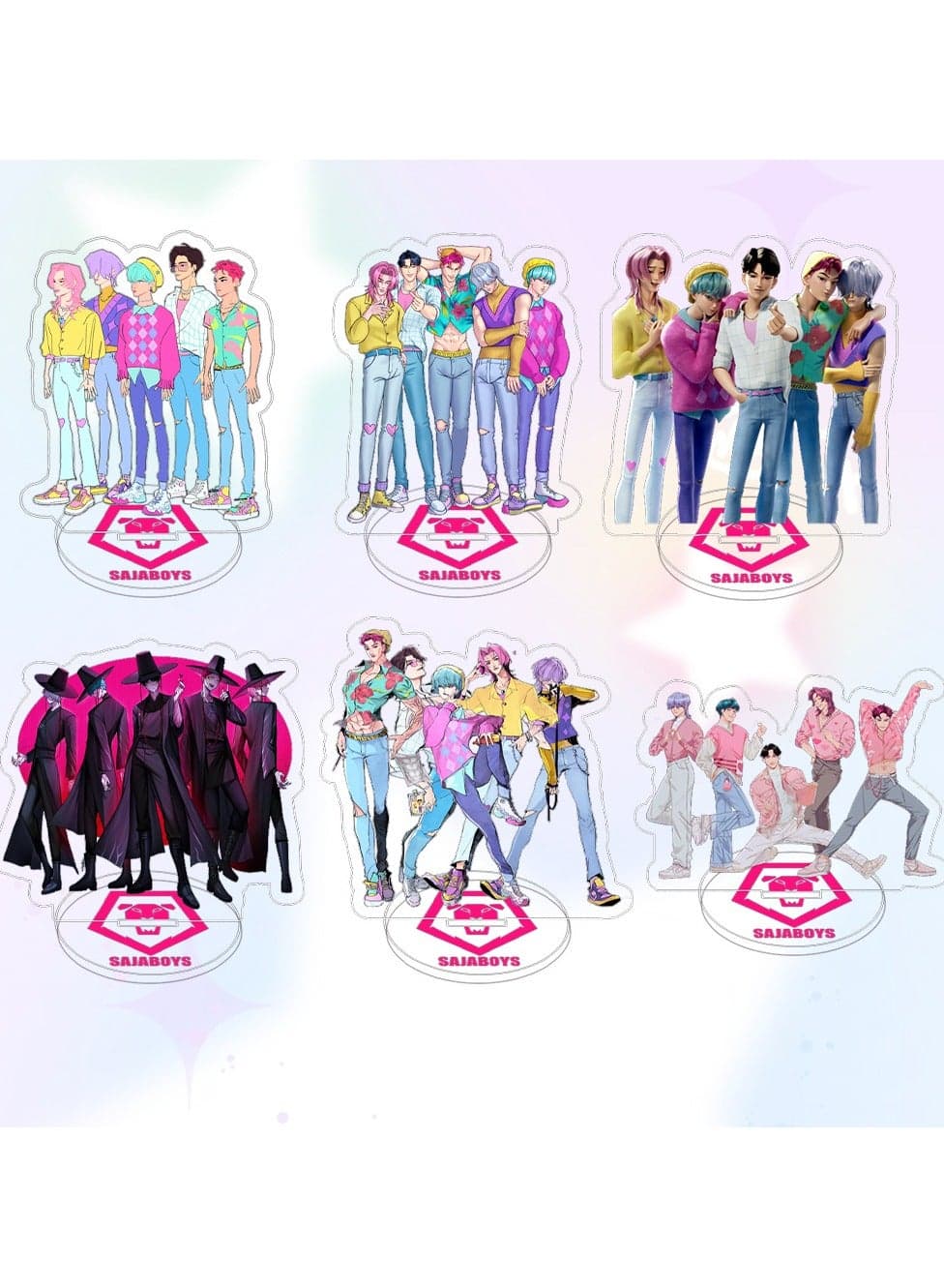 6-Piece Kpop Demon Hunter Stand Set - 8cm Transparent Double-Sided Acrylic Desktop Ornaments Fan Support Collectibles Merchandise Idol Desktop Decoration Bundle