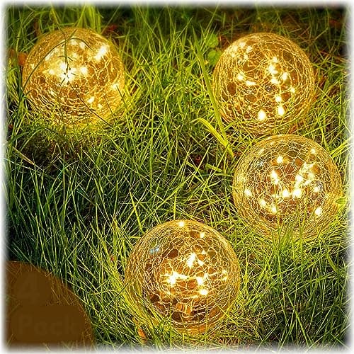 Honoson 4.7 Inch Solar Globe Lights Outdoor Waterproof, Solar Balls for Garden Cracked Glass Ball, Ground Landscape Garden Decor for Patio and Yard Lawn Backyard (4 Pieces)