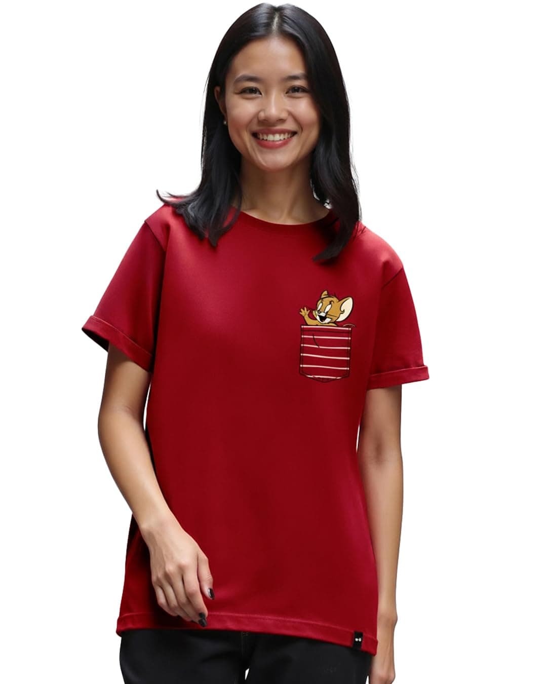 Bewakoof Women's Tom & Jerry Graphic Printed 100% Cotton T-Shirt - Boyfriend Fit, Round Neck, Half Sleeves
