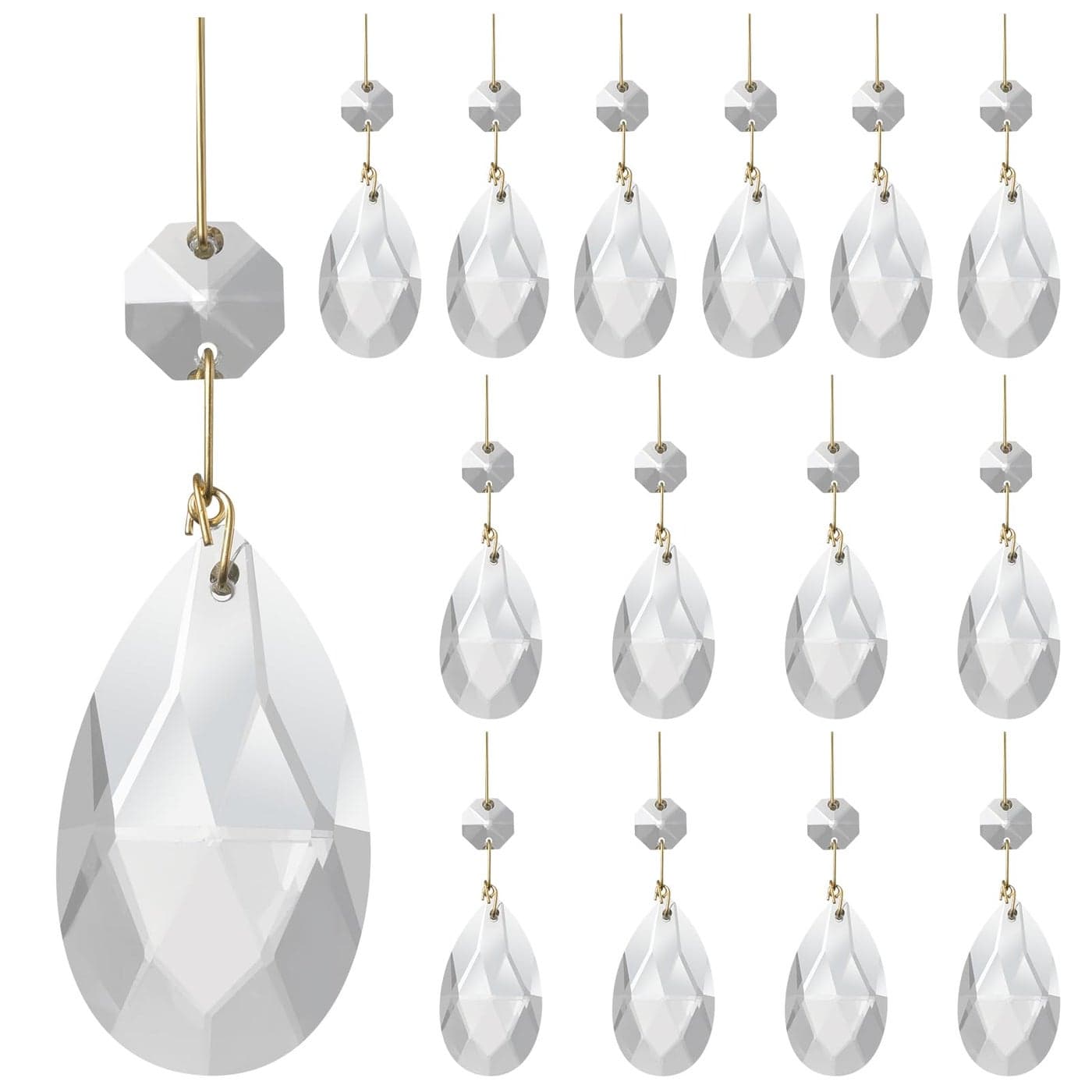 Aiskaer 15 Pcs Clear Teardrop Crystal Chandelier Crystal Pendant for Light Lamp Window Hanging Crystal Prism DecorationGold Pinning Angel Tears Series