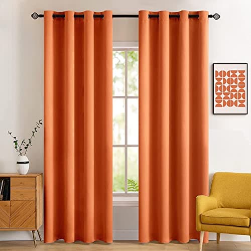 MIULEE 2 Panels Orange Blackout Curtains Room Darkening Thermal Insulated Fall Drapes Solid Window Treatment Set Grommet Top Light Blocking Curtain for Living RoomBedroom 52 x 84 inch