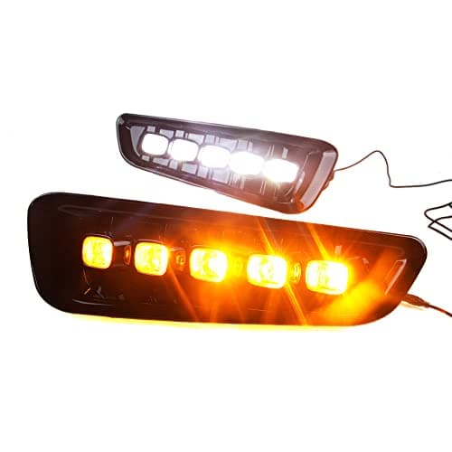 Dreamseek LED DRL for Ford F150 F150 Raptor 2016 2017 2018 2019 2020 Bumper Driving Fog Lamp Daytime Running Assembly Lights Kits with Amber Turn Signal