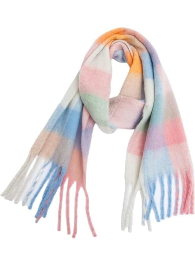Women's Cashmere Big Coloured Checked Scarf, Winter Warm Wrap Scarf