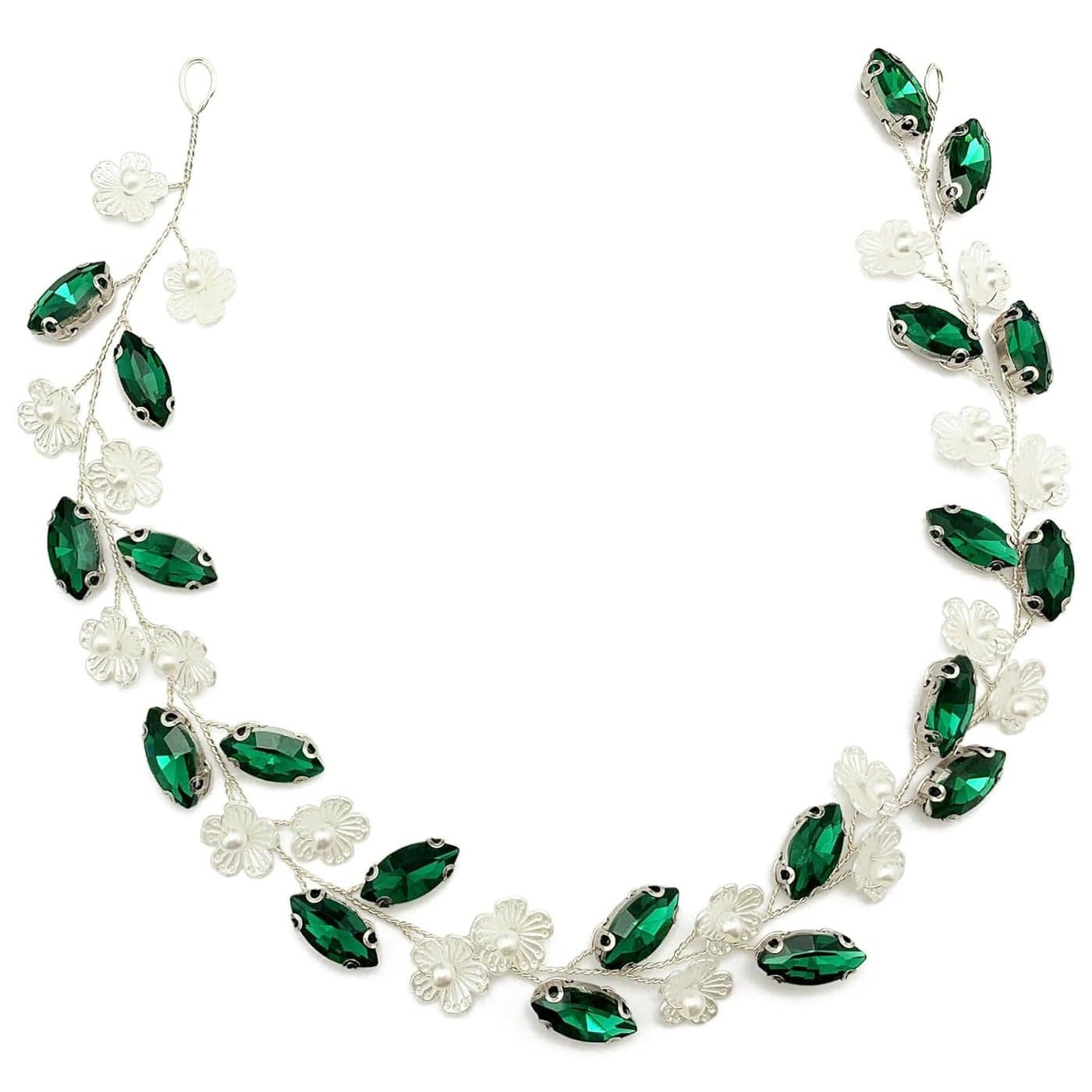 BETITETO Bridal Crystal Flower Headband Wedding Rhinestone Pearl Floral Hair Vine Headpiece Accessories for Women Girls Green Crystal Silver Vine