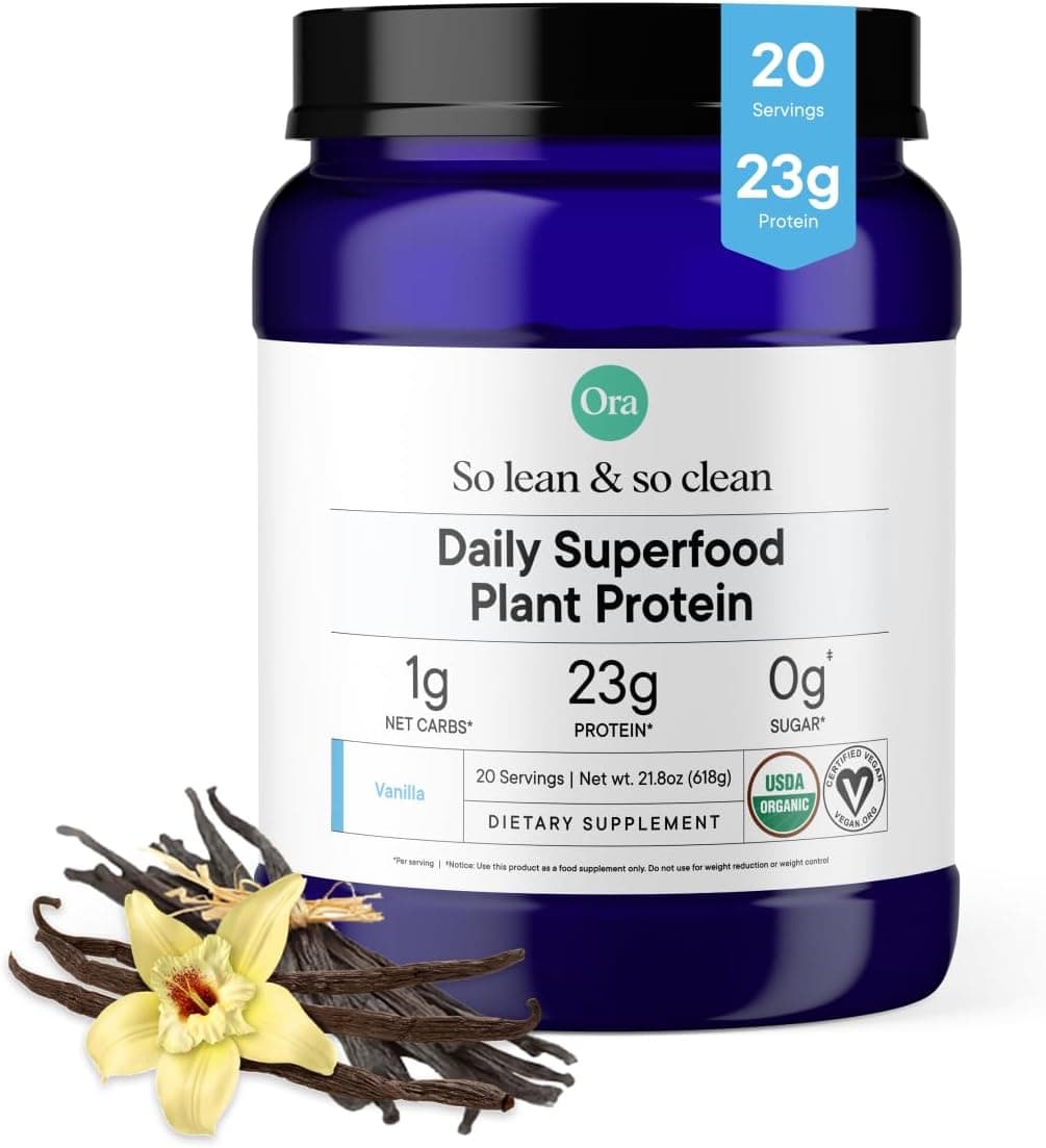 Ora Organic PlantBased Protein Powder 23g Protein for Women and Men Vanilla Flavor 20 Servings Vegan Clean Protein ThirdParty Tested GlutenFree 20 Servings