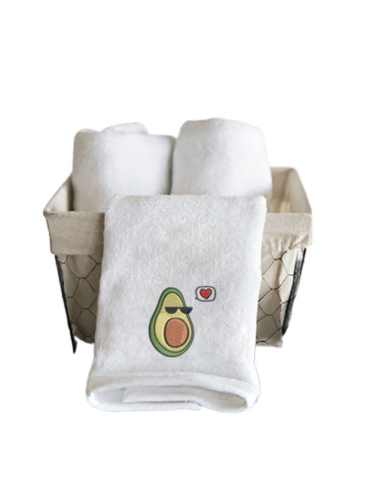 Embroidered For You (White) Luxury (Avacado with Pit) Personalized Hand Towel (50 x 80 Cm-Set of 1) 100% cotton, Highly Absorbent and Quick dry, Classic Hotel and Spa Quality Bath Linen-600 Gsm