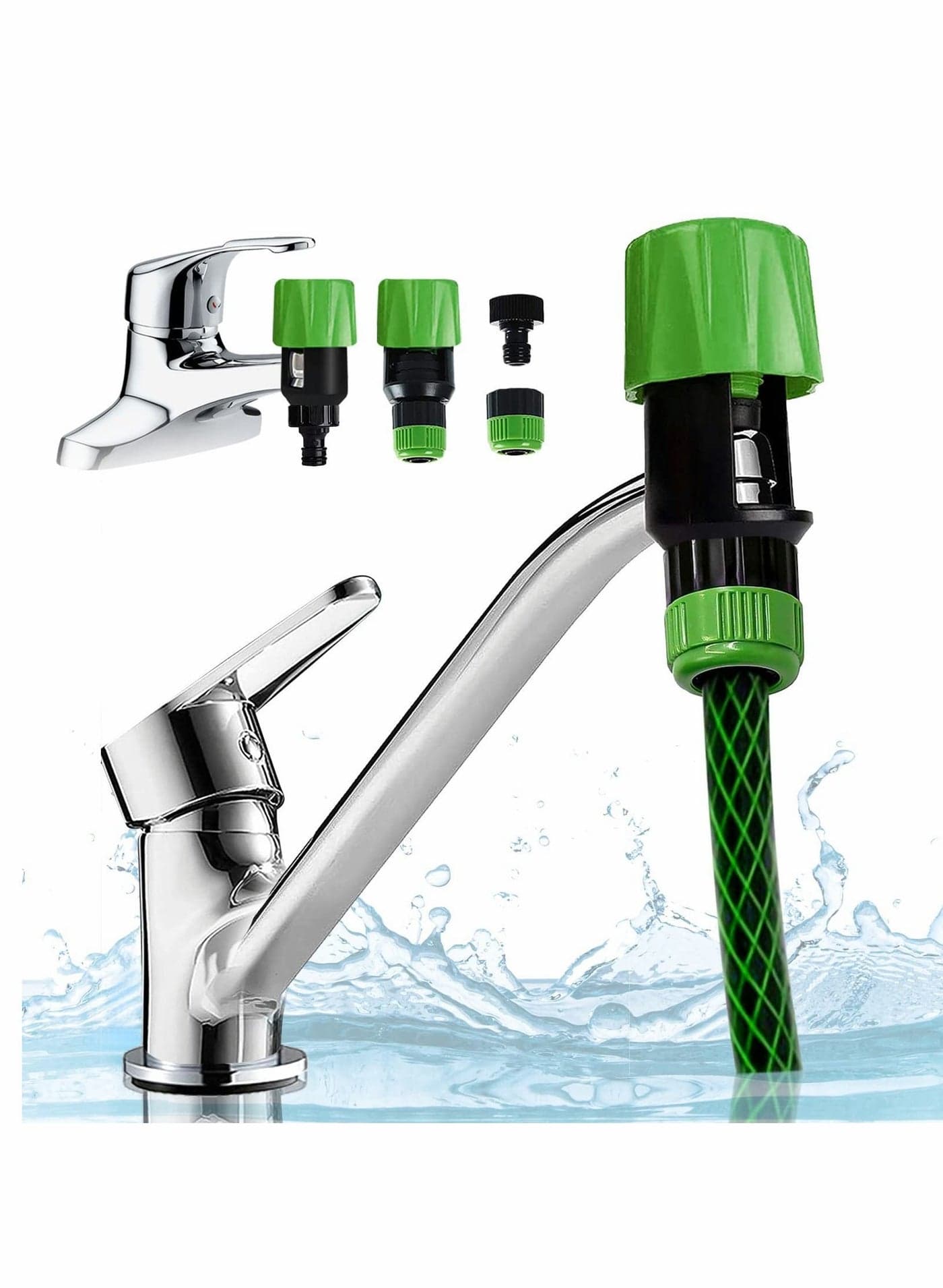Mixer Tap Hose Connector, Two sets Kitchen Garden Watering Pipe Snap Connector Adaptor Tool, Universal Adapter Joiner Fitting, With 6-Point Female Faucet