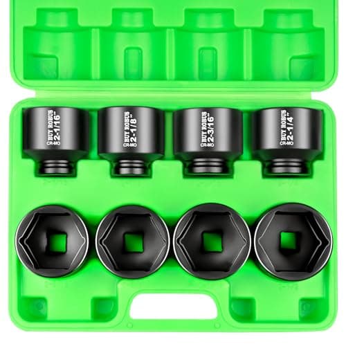 3/4 Drive Stubby Impact Socket Set, 8 PCS Axle Nut Set 12point SAE Standard Sizes 2-1/16, 2-1/8, 2-3/16, 2-1/4, 2-5/16, 2-3/8, 2-7/16, 2-1/2, Heavy Duty Use In Removing And Installing Axle Nuts