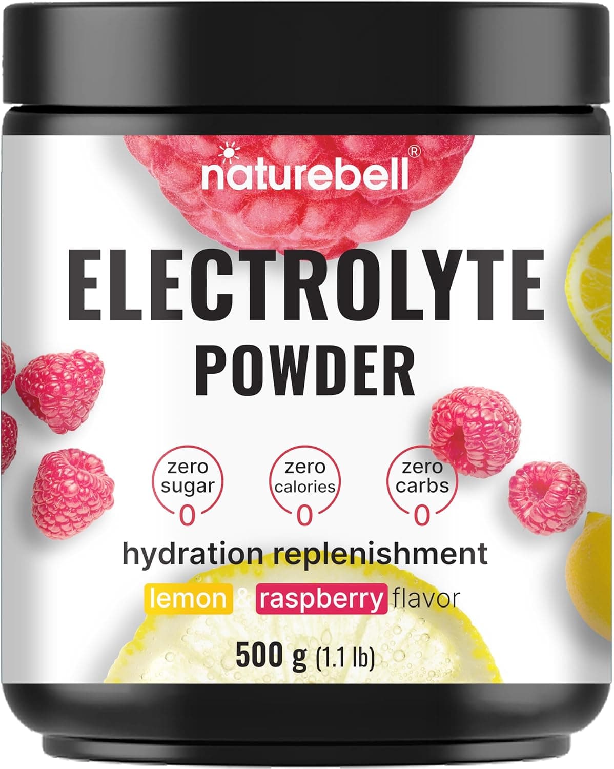Naturebell Electrolytes Powder No Sugar 500g 76 Servings Keto Fast Hydration Formula 1000mg Potassium Trace Minerals Coconut Water Raspberry Lemonade Flavor Carnivore Friendly