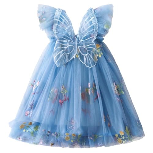 NNJXD Baby Girl Flower Embroidery Tulle Dress Butterfly Toddler Birthday Party Dresses 2109 Blue Size(100) 2-3 Years
