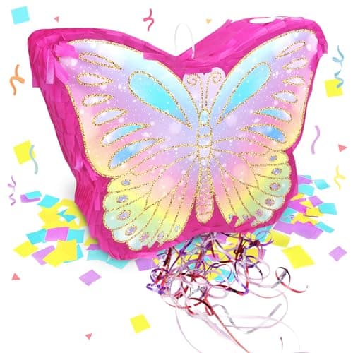 KiDEPOCH Butterfly Pinata for Birthday Party Supplies Colorful Pull String Butterfly Pinata for Girls Butterfly Themed Party Decoration Small Pinata Party Supplies16 x 126 x 42 In Dark Pink