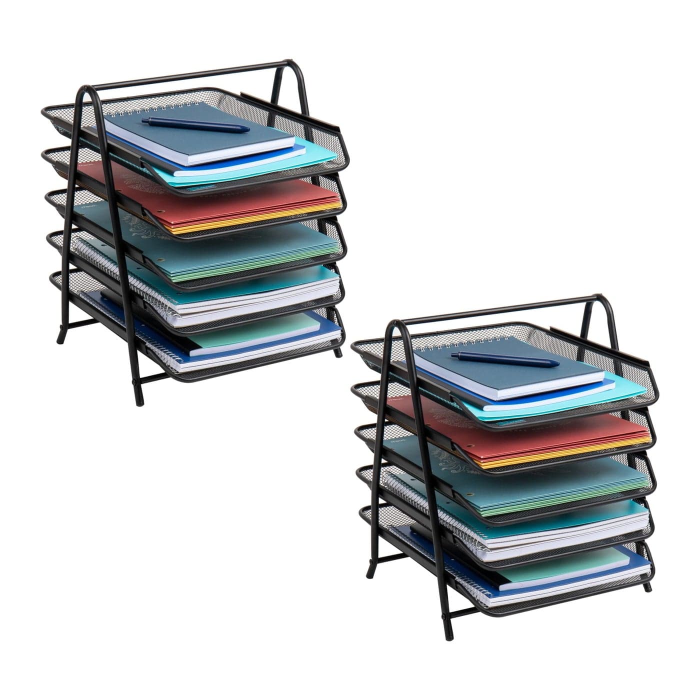 Mind Reader 5Tier Paper Tray Desktop Organizer File Storage Office Metal Mesh 1175 L x 14 W x 15 H Set of 2 Black