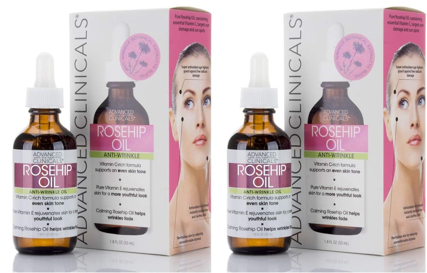 Advanced Clinicals Rosehip Oil Facial Skin Care Serum Moisturizer Face Oil WVitamin C Vitamin E For Reducing Appearance Of Sun Damage Skin Age Spots Wrinkles 18 Fl Oz Pack of 2