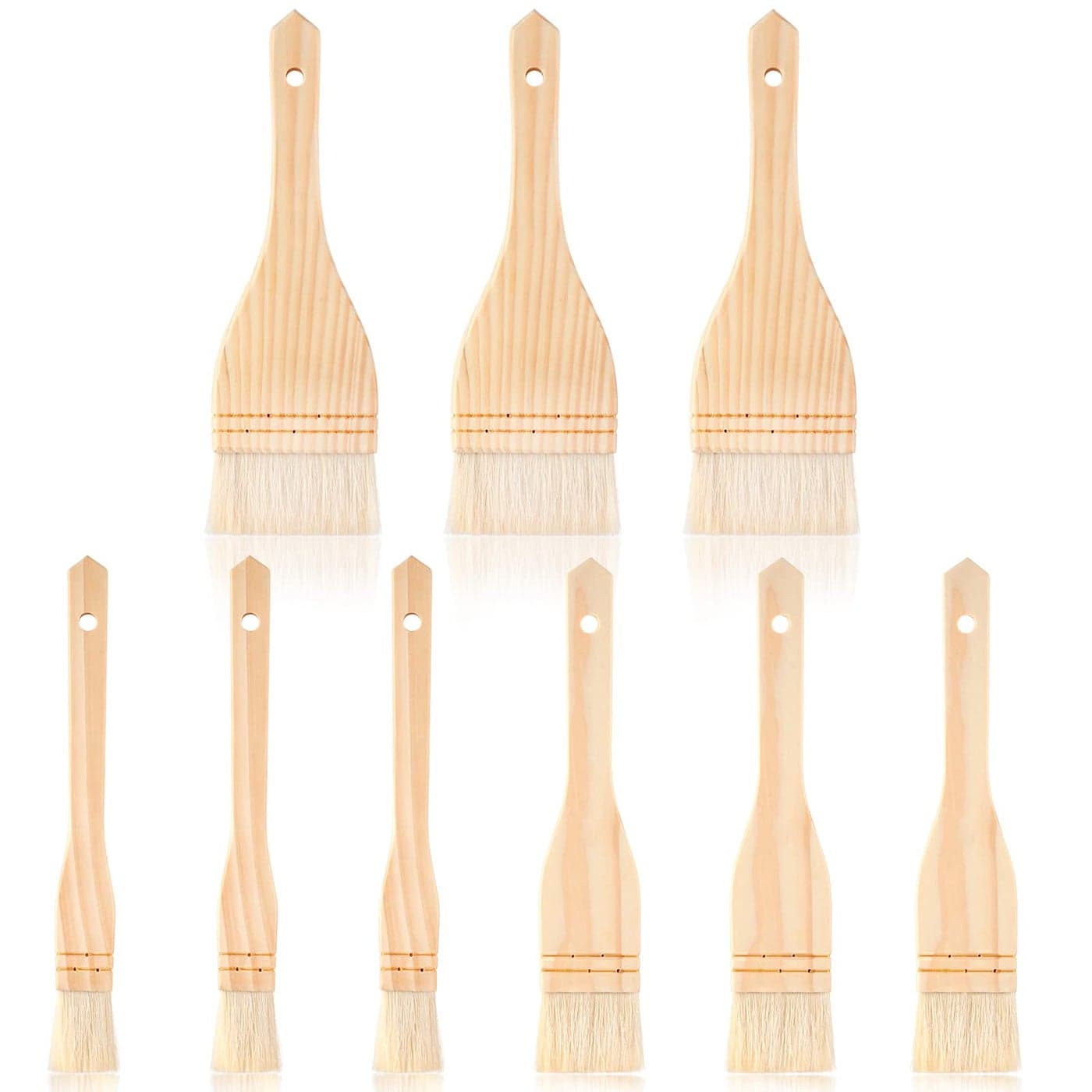 Flat Hake Brushes Hake Paint Brush Artist Painting Set Sheep Hair Bristles Wash for Watercolor Wash Ceramic and Pottery Painting 1 2 inch and 3 Inch9 Pieces