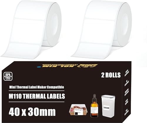 M110 Thermal Labels, 2 Rolls 2"x1.18" Thermal Tape for Phomemo Print Master M220 M200 M120 M221 M100 M102 M110 Label for NADA Print N20 Labels Refill for CLABEL 221B Tape Refill 50x30mm White