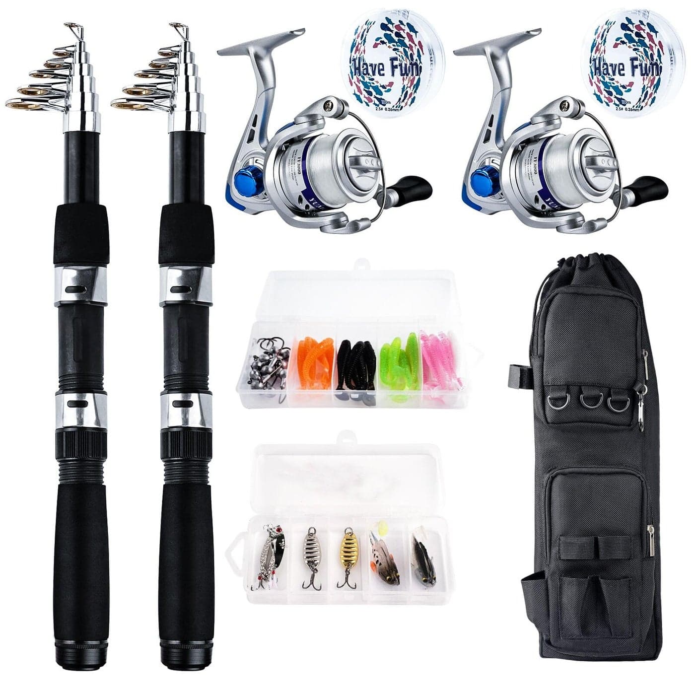 Telescopic Fishing Rod Reel Kit 2pcs 689FT Collapsible Spinning Pole Reel Combo Compact Fishing Lures Tackle Accessories Lightweight Travel Fishing Gear Set for Saltwater Freshwater Fishermen Gift
