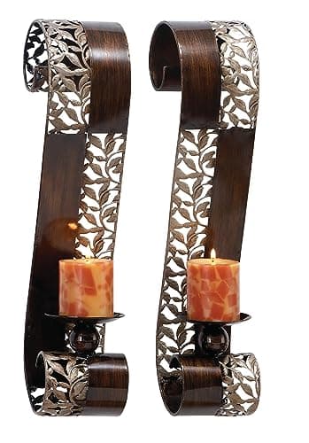 Deco 79 Metal Leaf Wall Sconce Cutout with Scrolled Edges, Set of 2 5", 5"W, Brown