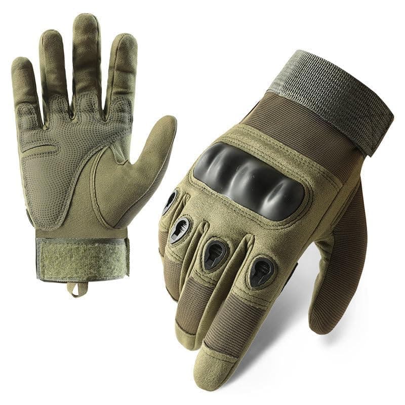 ZaySoo Full Finger Bike Gloves Hard Knuckle Motorcycle Bike Riding Gloves Army Shooting Outdoor Breathable Gym & Fitness, Cycling Riding Gloves for Men and Boys-Free Size (Green)