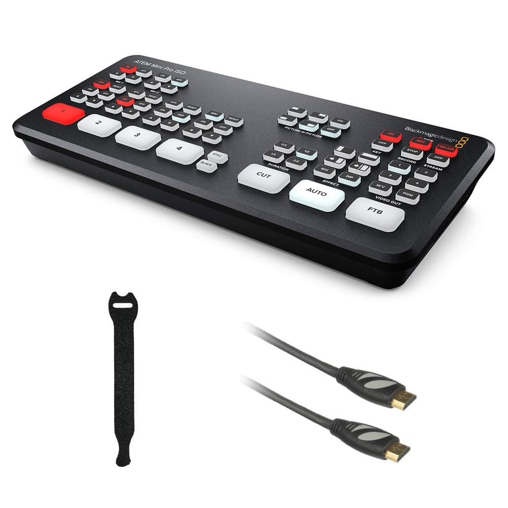 Blackmagic Design ATEM Mini Pro ISO HDMI Livestream Switcher with High-speed 6' HDMI Cable & 10-Pack Straps Bundle