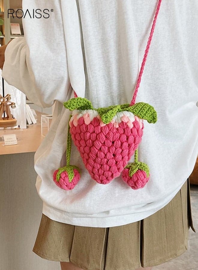 Girls Strawberry Crochet Bag, Knitted Crossbody Bag, Adorable Mini Shoulder Bags for Girls, Suitable for Daily Outings or as Accessory to Clothes, 11*14*9cm