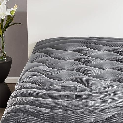 SLEEP ZONE Full Size Cooling Mattress Topper for Double Bed, Premium Zoned Cool Mattress Pad Cover, Padded Mattress Protector Breathable Washable, Deep Pocket 8-21" (Grey, Full)