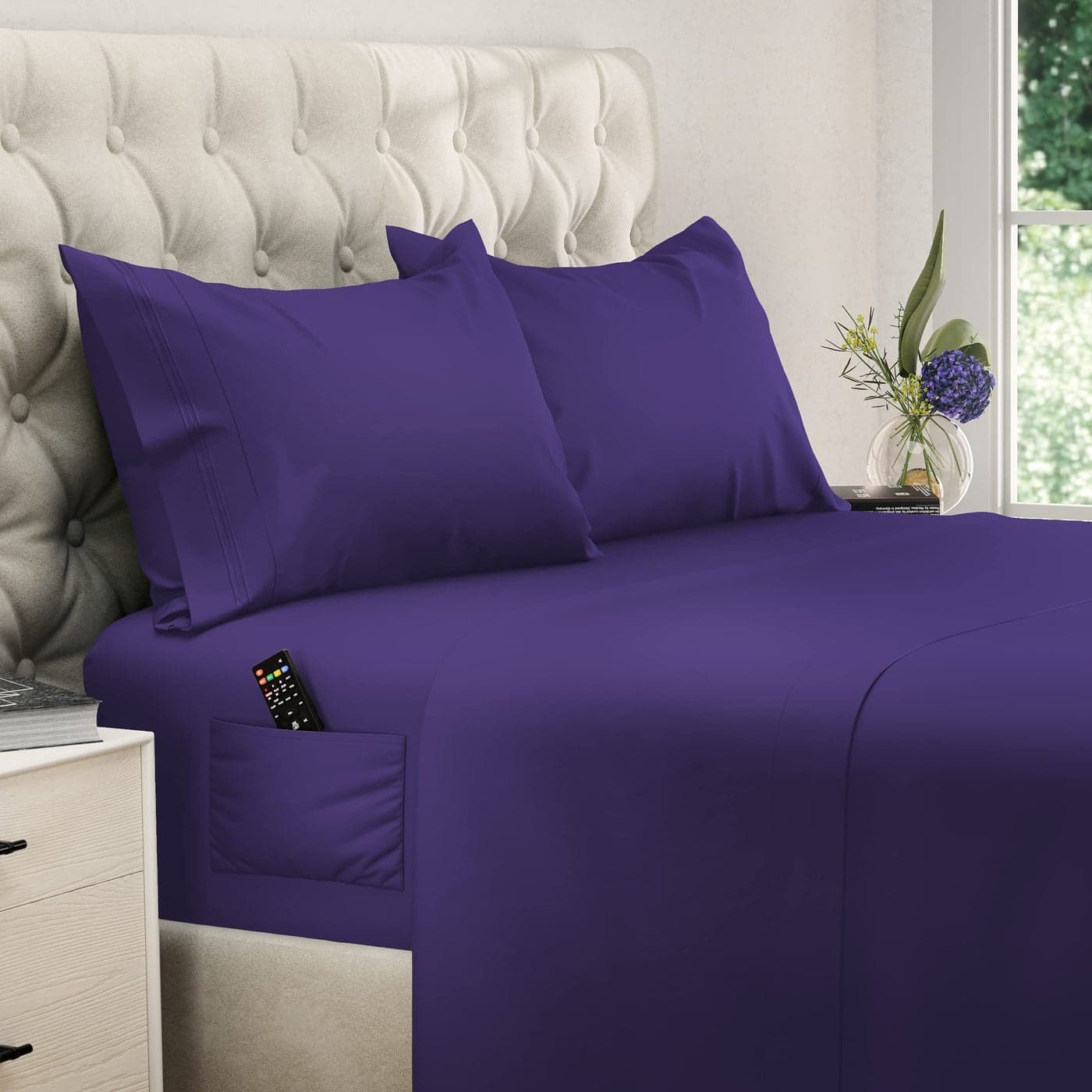 DREAMCARE Twin XL Sheet Set Cooling Bed Sheets 4pc Set up to 15 Deep Pocket Soft Long Lasting 100 Fine Brushed Polyester with Side Pocket Purple