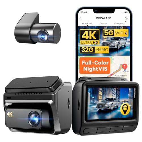 DDPAI Dash Cam Front and Rear, 4K + 1080P Dash Camera for Cars, Real 4K Dashcam with 32G eMMC, Full Color Night Vision, 5GHz WiFi 6, 7 Days Parking Mode, GPS, 3" IPS, ADAS, WDR, Loop Recording, Z60