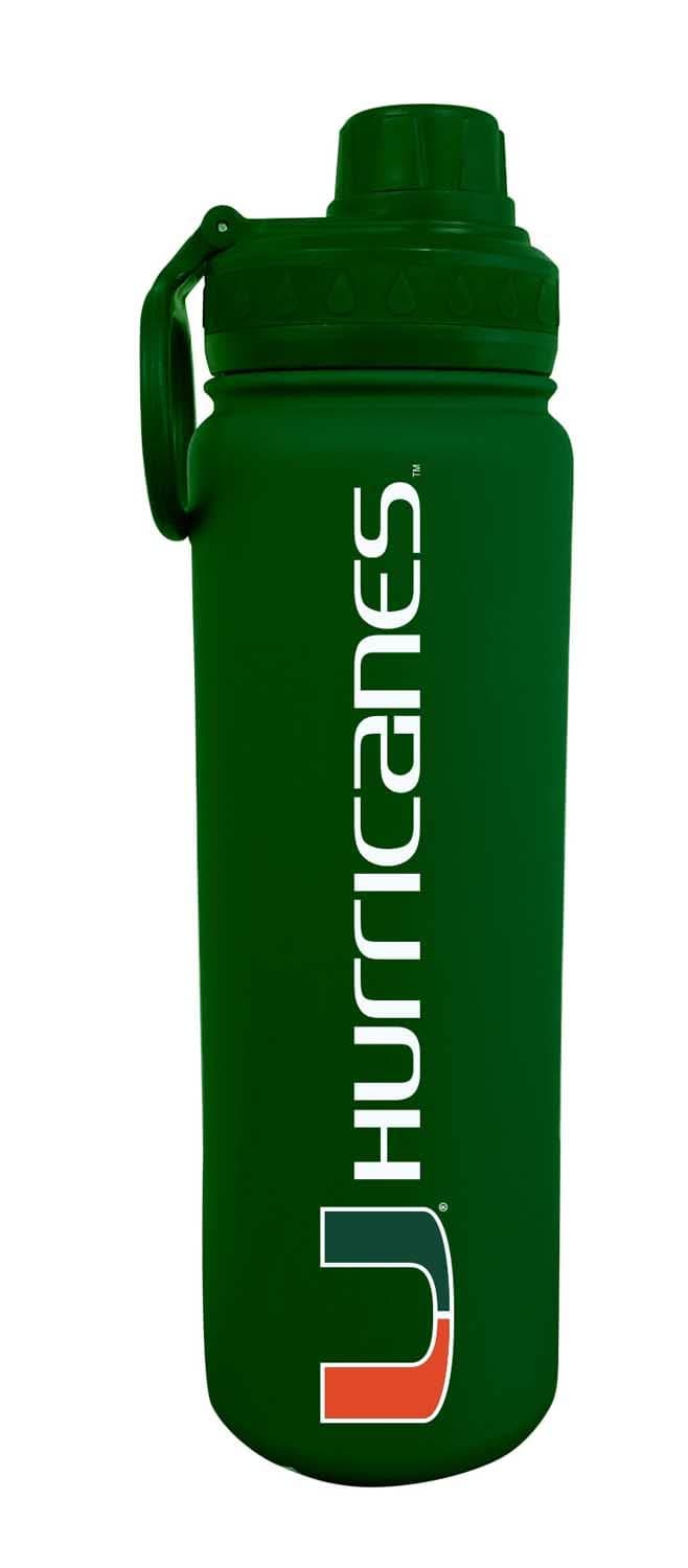 Campus Colors NCAA Stainless Steel Water Bottle Twist on cap 24 oz Carry Clip Keeps Your Drinks Hot or Cold for Hours Miami Hurricanes Green
