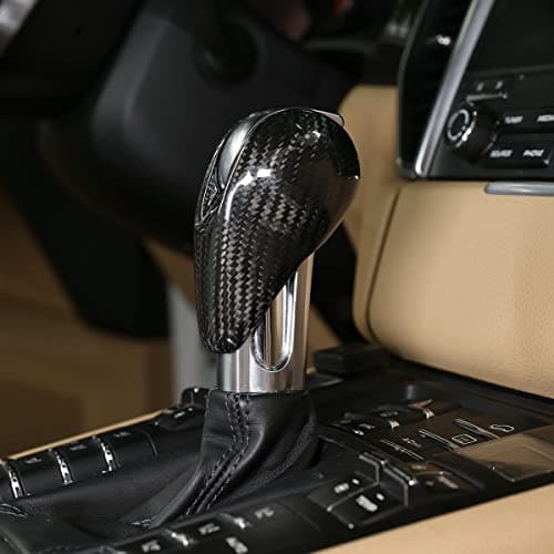 TOYCIDFG Car Gear Shift Knob Cover Trim Compatible with Porsche Macan 2014-2021 Panamera Cayman Boxster 718 911, Carbon Fiber Car Interior Decoration Accessories