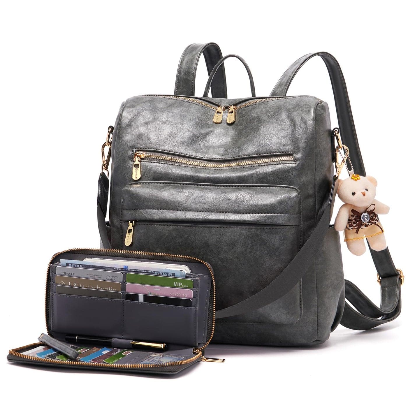 Soperwillton Women Backpack Purse Multipurpose Design Handbags Shoulder Bag PU Leather Travel bag Backpack Set 2pcs