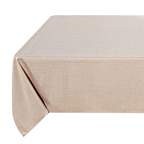 Fitable Faux Linen Beige Tablecloth Rectangle 60 x 84 Inch - Fabric Neutral Table Cloth for 6 Foot Tables, Faux Burlap Kitchen Table Cover for Dining, Party, Farmhouse, Outdoor Picnic, Camping