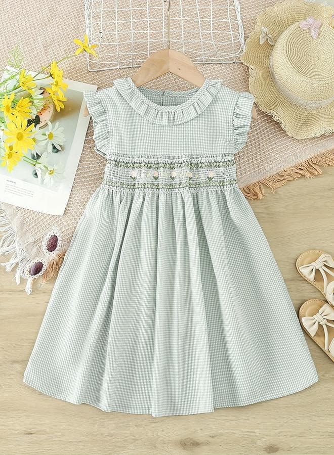Girls Green Checked Smocked Detail Dress — 4-5 YRS