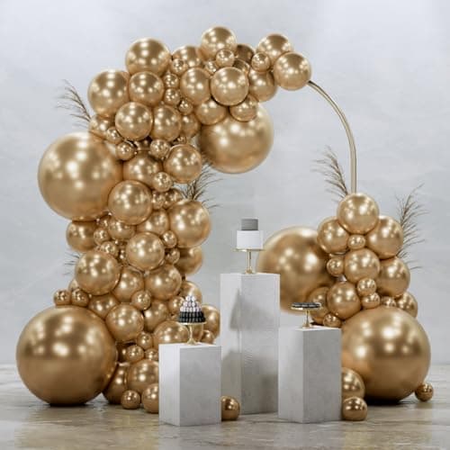 PartyWoo Metallic Gold Balloons 145pcs Different Sizes of 18 12 10 5 Inch Chrome Gold Balloon Arch Kit Garland for Birthday Graduation Baby Shower Wedding Bachelorette Party Decorations GoldG127