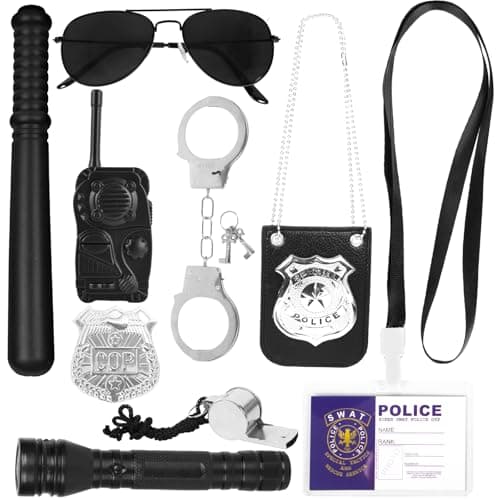 3 otters 9PCS Police Pretend Play Toy Set, Police Accessories for Kids Include Badge, Handcuffs, Walkie, and More for Dress Up Party, Role-playing, Christmas Gift for Kids