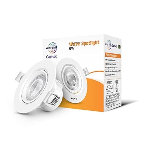 wipro Polycarbonate Garnet 6W Round Led Wave Spotlight|Cob Spotlight for Ceiling|Warm White Light (2700K)|Adjustable Design|Recessed Tiltable Downlighter for False Ceiling|Cutout-75 Mm|Pack of 1