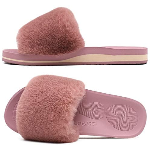 COFACE Womens Slippers with Arch Support Comfy Open Toe Fuzzy Woman House Shoes Size 11 Plantar Fasciitis Orthopedic Comfortable Slippers-for-Women Indoor