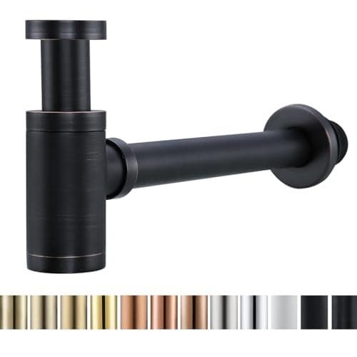 RANDOM Brass Contemporary Round Bottle P Trap 1 1/4,Basin Sink Waste Drain P Trap Kit (Oil Rubbed Bronze)