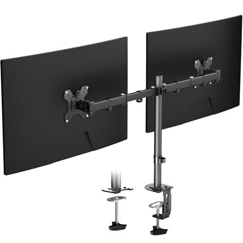 Pholiten Dual Monitor Stand Heavy Duty Adjustable Monitor Arm Desk Mount for 2 Screens up to 32 Inches Tilt Swivel Rotate Supports 22 lbs Per Monitor Arm