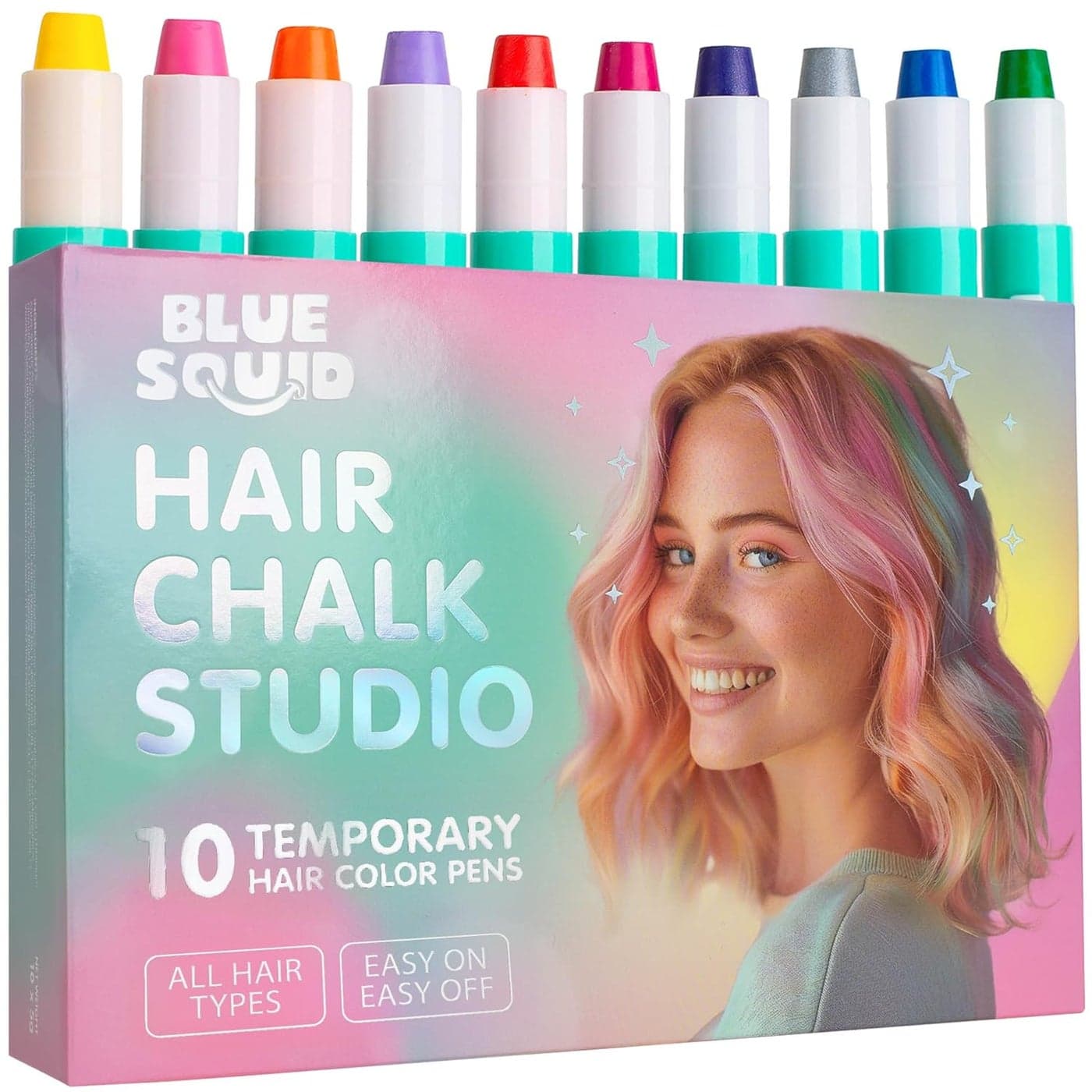 Blue Squid Hair Chalk for Girls Pens 10 Vibrant Temporary Hair Color for Kids Ideal Christmas Birthday Gifts for Girls Teens Kid Safe Washable Hair Dye for Ages 6 7 8 9 10 11 12