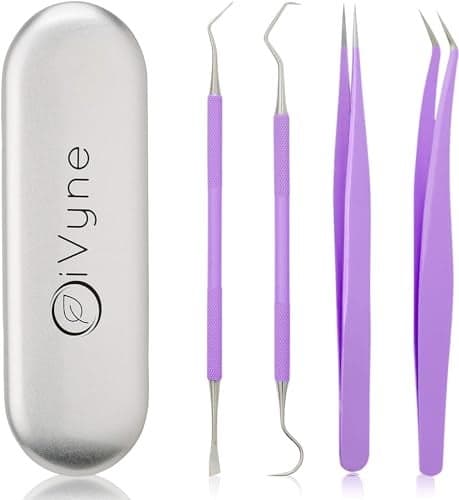 Premium Vinyl Weeding Tool Kit Precision Stainless Steel Weeder Hook and Pick with Fine Tweezers Crafting Set for Cricut Vinyl by iVyne Purple