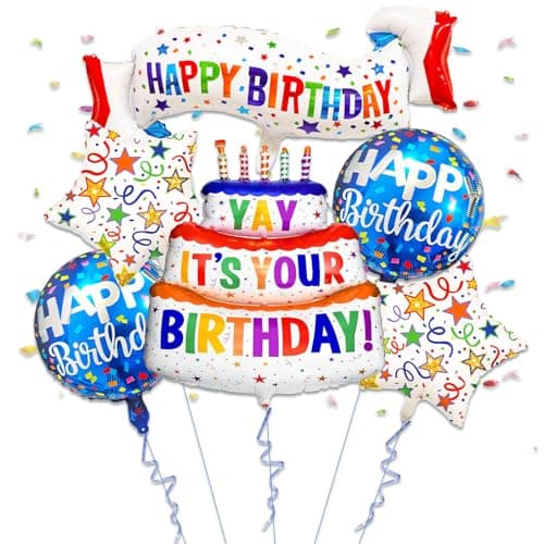 6 PCS Happy Birthday Mylar Balloons Happy Birthday Foil Banner Balloons Star and Circle Balloon for Birthday Party Decoration Supplies