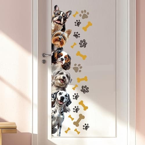 SUPERDANT Cute Dogs Wall Sticker Realistic Puppy Wall Decals Bones and Paw Prints Peel and Stick Large Size Vinyl Art Decal Home Decor for Livingroom Bedroom Kids Room Kitchen Nursery Decoration