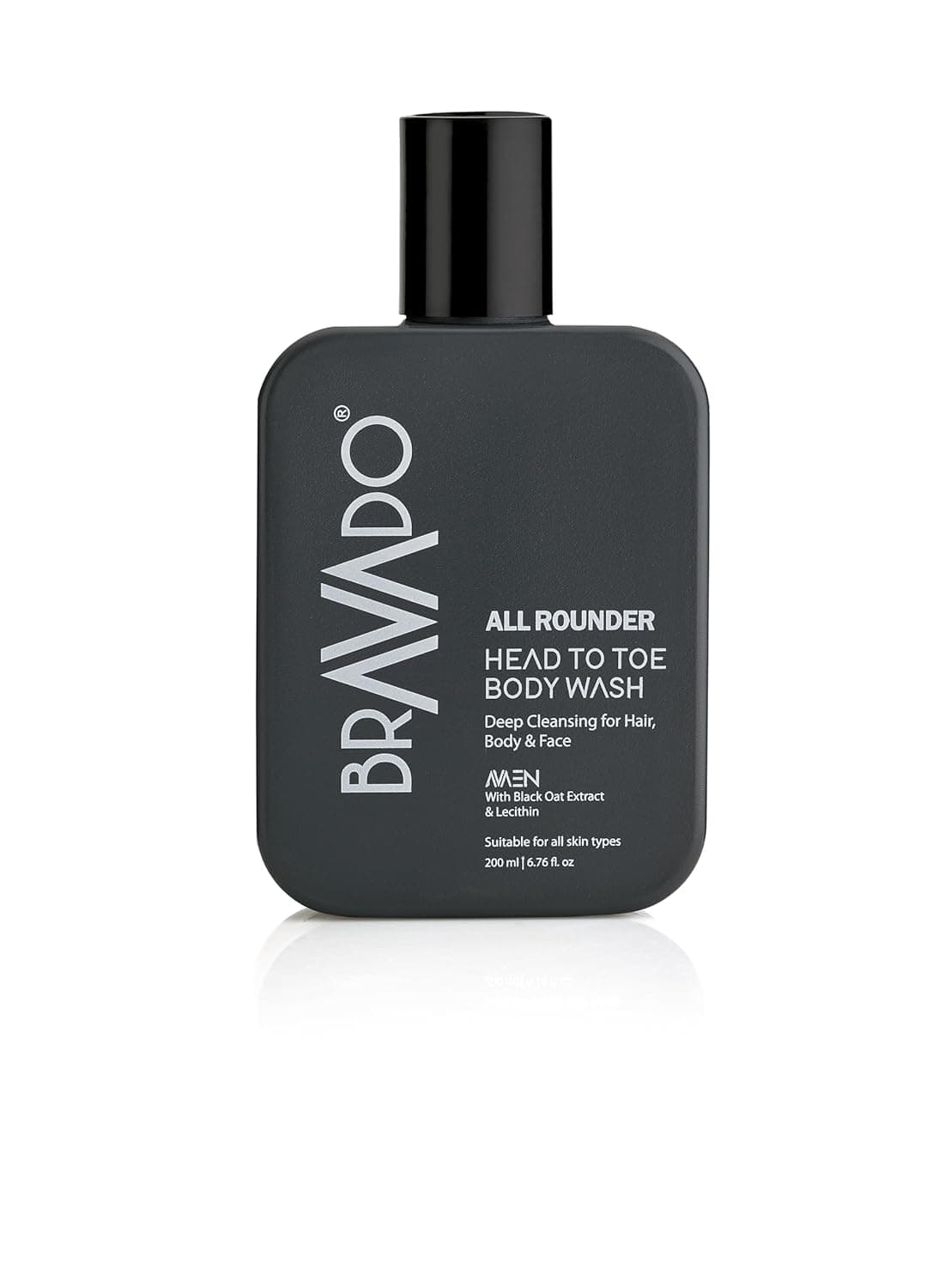 BRAVADO All Rounder Head to Toe Body Wash 3in1 Gentle Formula for Hair Body Face Deep Cleansing Hydrating with Black Oat Lecithin Refreshing ToxinFree Perfect for Daily Use 200ml