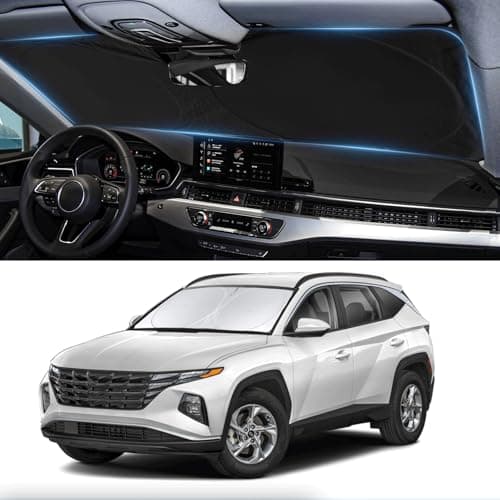 Custom Fit Tucson Windshield Sunshade for Hyundai Tucson 2022-2026 Front Window Retractable Shades Cover for Windshield Sun Visor Protector 210T Reflector Blocks UV Rays Cooler Car Accessories