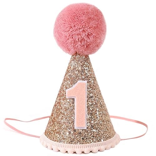 Agkvw Rose Gold 1st Birthday Crown and Cake Smash Props Girls Party Hat Pink Glitter Decorations