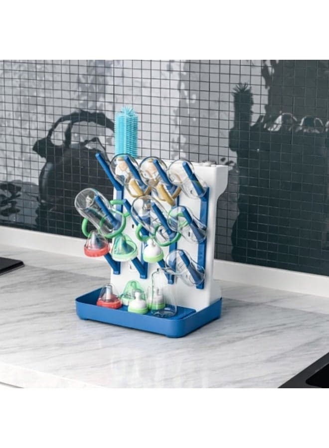 Turtees Baby Bottle Drying Rack with Removable Drain Tray – Space Saving Baby Bottle Holder for Countertop, BPA Free Baby Bottle Organizer for Bottles, Nipples & Accessories, Large Capacity Drying Stand - Blue