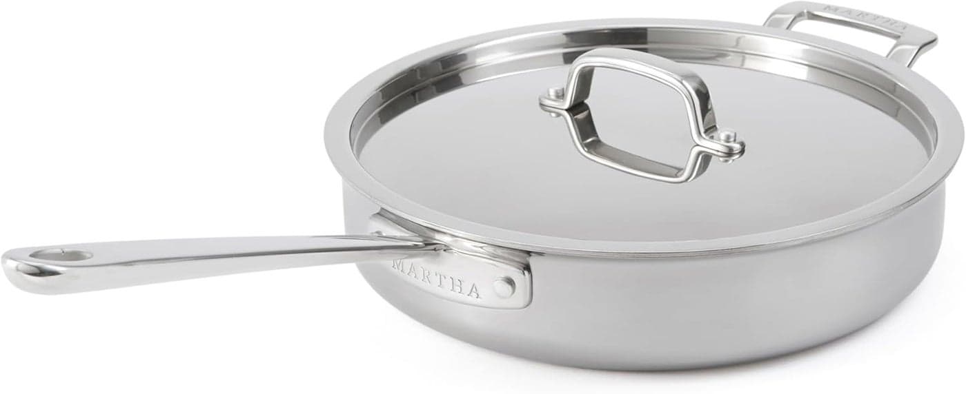 Martha Stewart Martha 35Quart Straight Sided Triply Stainless Steel Saute Pan wLid Ceramic NonStick Interior
