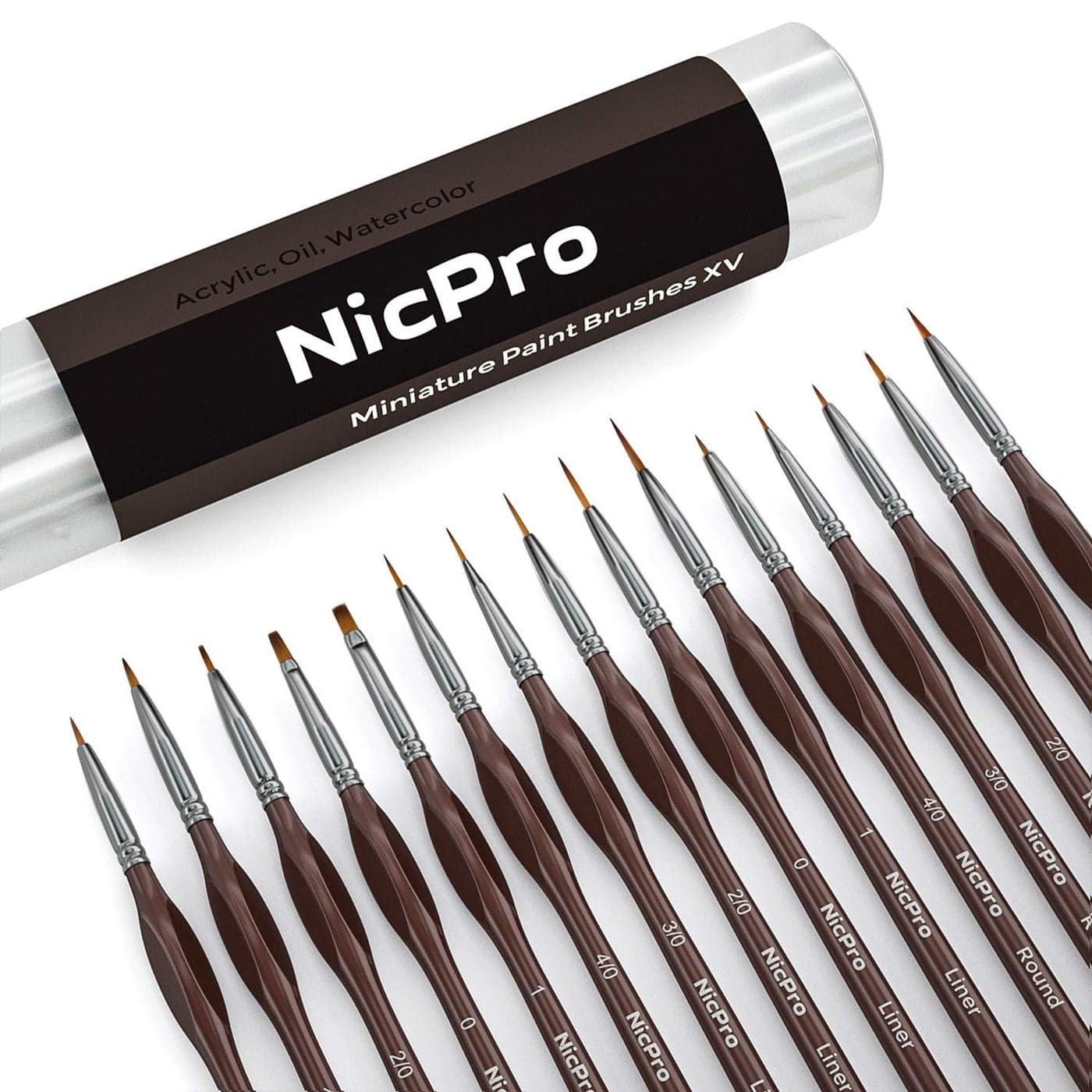Nicpro Micro Detail Paint Brush Set - 15 PCS Small Miniature Paint Brushes, Fine Model Painting Brushes for Acrylic Watercolor Oil & Paint by Number, Citadel Paint, 40k, Figurine, Craft - with Holder