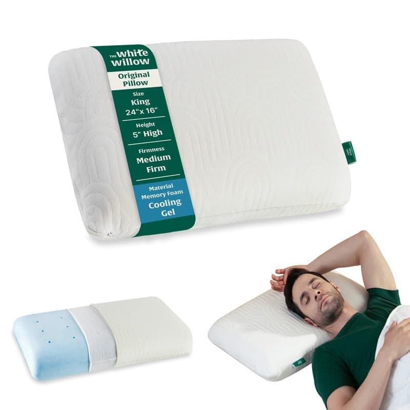 The White Willow Memory Foam Pillow for Neck & Shoulder Pain Relief-Cervical Pillow for Sleeping-Orthopedic Bed Pillow for Back,Side & Stomach Sleepers-Medium Firm Thick King Size-5" H-Classic White